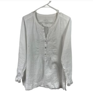 J Jill Love Linen Size Medium 100%‎ Linen White Tunic Top Pintuck Front